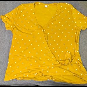 Old Navy Yellow and White Polka Dot Tie Shirt